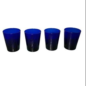 Vintage Deep Cobalt Blue Libbey Glass 14 oz Drinking Glasses Mid Century 4.5"